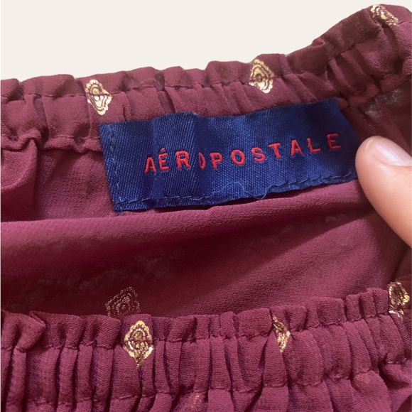 Aeropostale long sleeve sheer floral-off-the-shoulder peasant top - Picture 2 of 3